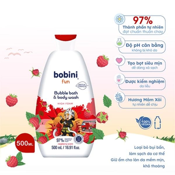 f188 vip Gel Tắm Trẻ Em Tạo Bọt Bobini Fun Mềm Mịn Cho Bé Từ 1 Tuổi Hương Táo 500ml Và Hương Mâm Xôi 500ml