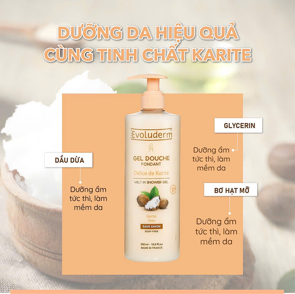 Combo 2 Sữa Tắm Giúp Dưỡng Ẩm Chuyên Sâu Và Làm Mềm Mượt Da Evoluderm Gel Douche Fondant 500mlx2