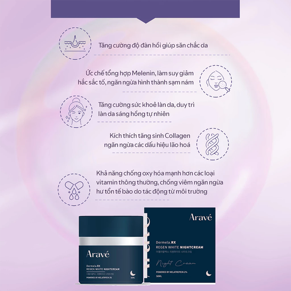 Combo Kem Dưỡng Da Ban Ngày Và Ban Đêm ARAVÉ Dưỡng Trắng, Mờ Nám, Ngừa Lão Hóa Dermela.RX 50mlx2