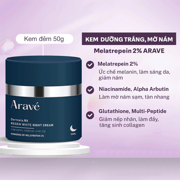 Kem Dưỡng Da Ban Đêm ARAVÉ Dưỡng Trắng, Mờ Nám, Ngừa Lão Hóa Dermela.RX Regen White Night Cream 50ml
