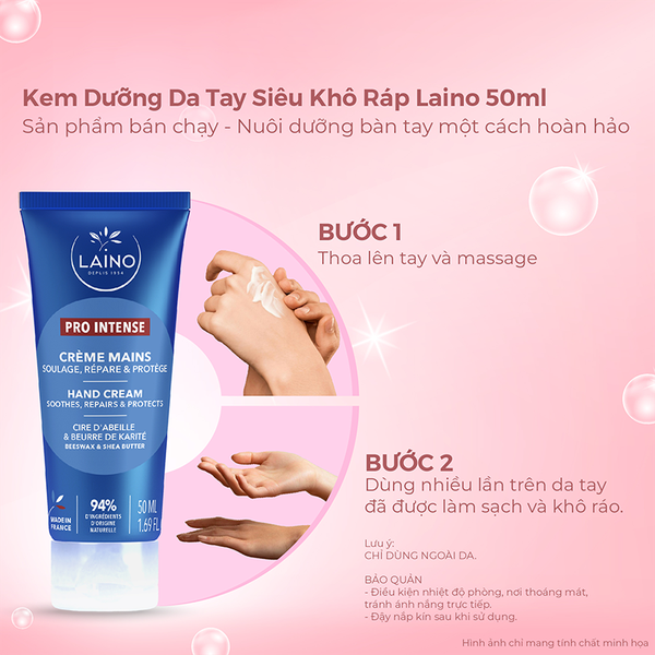 Combo 2 Kem Dưỡng Da Tay Pro Intense LAINO Pháp Cấp Ẩm 24h Cho Da Khô 50mlx2