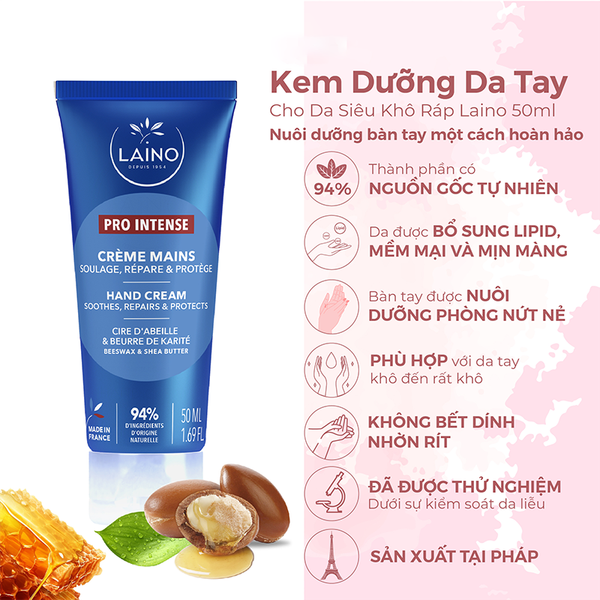 Combo 2 Kem Dưỡng Da Tay Pro Intense LAINO Pháp Cấp Ẩm 24h Cho Da Khô 50mlx2