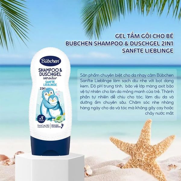 (HSD: 9/2026) Sữa Tắm Gội Thuần Chay Cho Bé Dành Cho Da Nhạy Cảm Bubchen Sanfte Lieblinge 230ml Màu trắng Cánh cụt