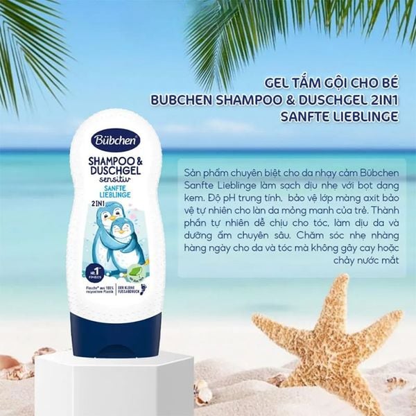 (HSD: 9/2026) Combo 2 Sữa Tắm Gội Thuần Chay Dành Cho Da Nhạy Cảm Bubchen Sanfte Lieblinge 230mlx2 Màu trắng Cánh cụt