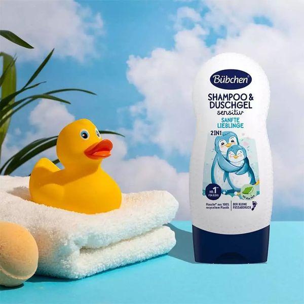 (HSD: 9/2026) Sữa Tắm Gội Thuần Chay Cho Bé Dành Cho Da Nhạy Cảm Bubchen Sanfte Lieblinge 230ml Màu trắng Cánh cụt