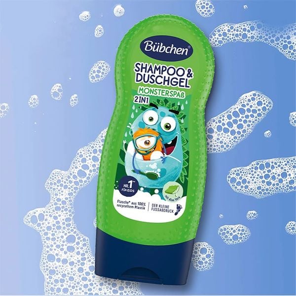 (HSD: 7/2026) Sữa Tắm Gội Cho Bé Thuần Chay Hương Gỗ Bubchen Himbeerspaß 230ml Màu xanh lá cây Monster