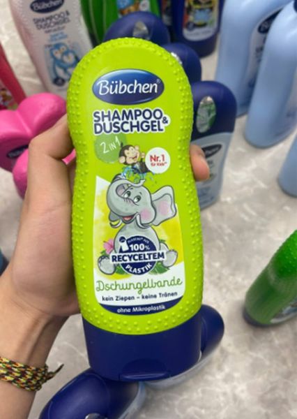 (HSD: 7/2026) Sữa Tắm Gội Thuần Chay Cho Bé Hương Hoa Cỏ Bubchen Dschungelbande 230ml Màu xanh lá nhạt con voi