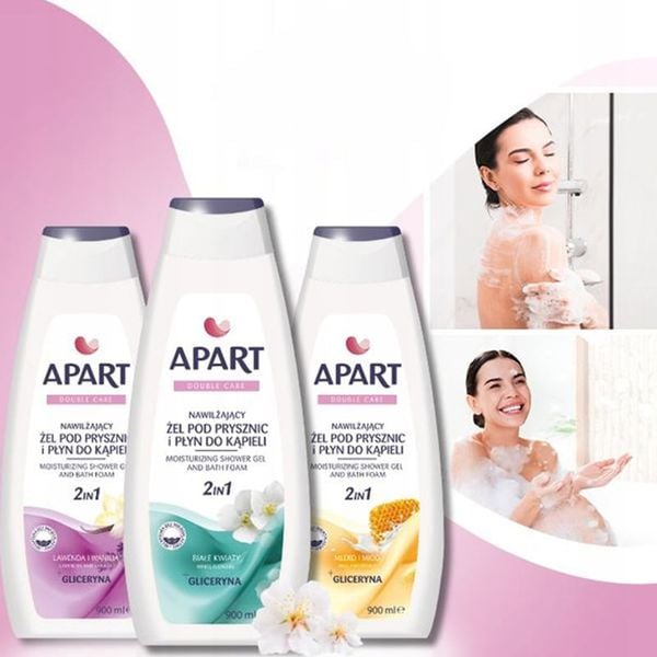 Combo Sữa Tắm 2 Trong 1 Apart Double Care Moisturizing Bath Foam and Shower Gel Hương Hoa Trắng 900ml Và Sữa Tắm Hương Sữa và Mật Ong 900ml