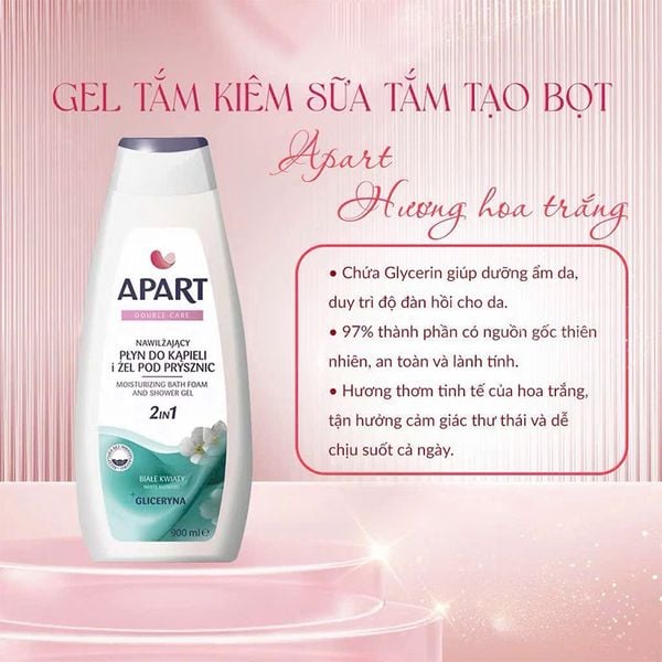 Sữa Tắm 2 Trong 1 Apart Double Care Moisturizing Bath Foam and Shower Gel Hương Hoa Trắng 900ml