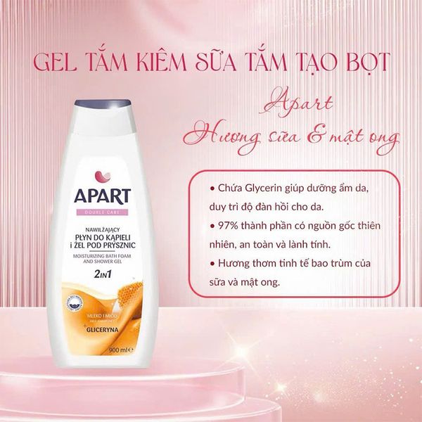 Sữa Tắm 2 Trong 1 Apart Double Care Moisturizing Bath Foam and Shower Gel Hương Sữa và Mật Ong 900ml