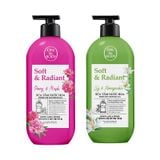 Combo Sữa Tắm Nước Hoa On The Body Dòng Soft & Radiant Hương Peony Musk( Hồng) 500ml Và Hương Lily & Honeysuckle( Xanh lá) 500ml