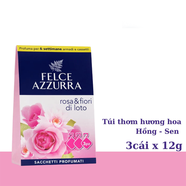 Hộp 3 Túi Thơm Treo Tủ, Ô Tô, Phòng Kín Hương Nước Hoa Cao Cấp Ý Felce Azzurra Hương Hoa Hồng 12gx3
