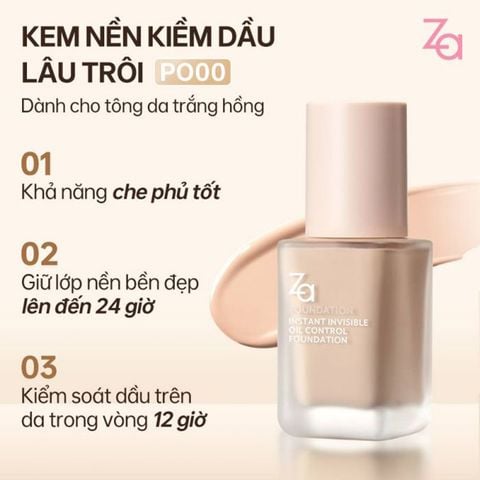 Kem Nền Hỗ Trợ Kiểm Soát Dầu Chống Thấm Nước ZA Insant Invisivle Oil Control 25ml PO00 Tông trắng hồng