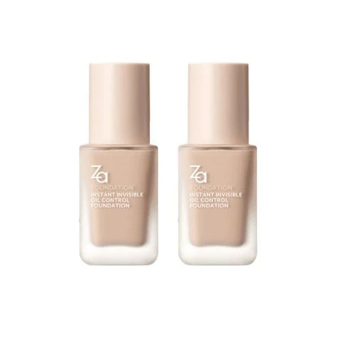 Combo 2 Kem Nền Hỗ Trợ Kiểm Soát Dầu Chống Thấm Nước ZA Insant Invisivle Oil Control 25mlx2 PO00 Tông trắng hồng