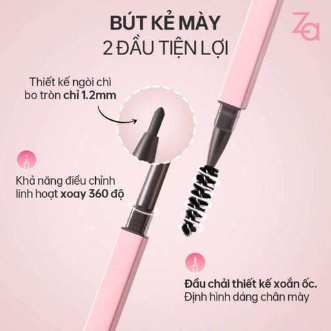 Combo Chì Kẻ Lông Mày Hai Đầu Lâu Trôi Za Detail-Storking Precision 0.17Gr Màu Nâu xám nhạt Và Chì Kẻ Lông Mày Màu Nâu Nhạt 0.17G
