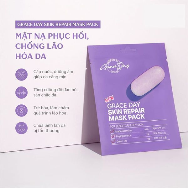 Combo Hộp 10 Miếng Mặt Nạ New Graceday Skin Repair Mask Pack Phục Hồi, Chống Lão Hoá (Màu Tím) Và Hộp 10 Miếng Mặt Nạ Dưỡng Sáng, Cải Thiện Sắc Tố, Đều Màu Da (Màu Hồng)