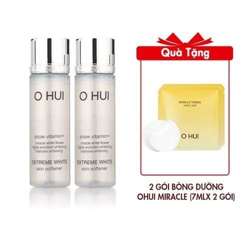 Combo 2 Nước Cân Bằng Ohui Extreme White Skin Solftener 20mlx2 (Hàng tách set) Tặng 2 Gói Bông Dưỡng Ohui Miracle Toning Water Pad (7mlx 2 gói)