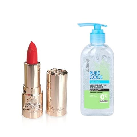 Combo Son Lì Dưỡng Ẩm Mini Cao Cấp Ohui The First Geniture Lipstick Minisize Màu Red 1.3g Và Gel Rửa Mặt Micellar Dr.Sante Pure Cоde Dành Cho Mọi Loại Da 200ml