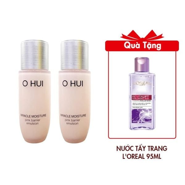 (HSD: 4/2026) Combo 2 Sữa Dưỡng Ohui Hồng Miracle Moisture Pink Barrier Emulsion 20mlx2 Tặng Nước Tẩy Trang L'Oreal Căng Mịn Da 95ml (DEAL BOM TẤN 999K)