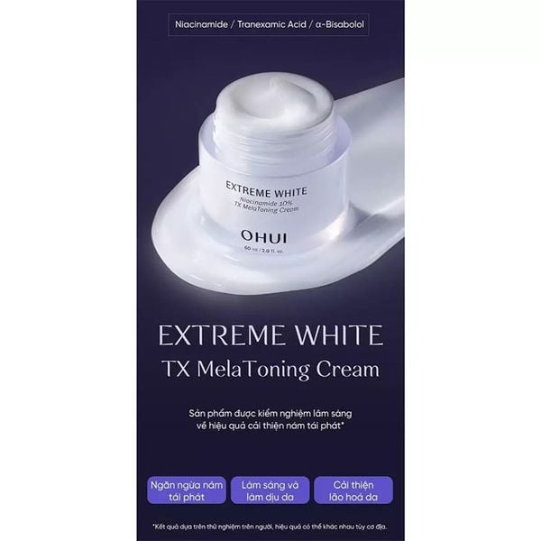 Combo 2 Kem Dưỡng Sáng Chuyên Sâu Cải Thiện Sắc Da OHUI Extreme White Niacinamide 10% TX MelaToning Cream Mini 7mlx2 (Hàng tách set)