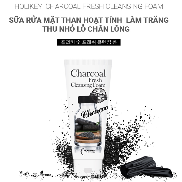 Combo 2 Sữa Rửa Mặt Than Hoạt Tính Holikey Sáng Da, Hỗ Trợ Se Khít Lỗ Chân Lông Charcoal Fresh Cleansing Foam 100mlx2