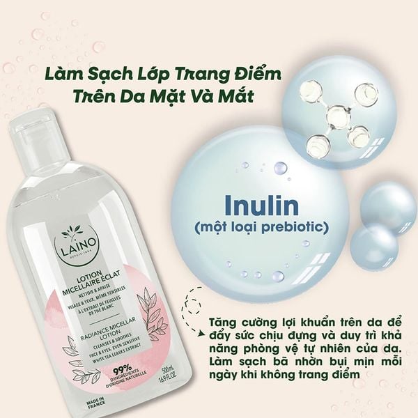 (HSD: 6/2027) Nước Tẩy Trang Micellar Dịu Nhẹ Làm Sáng Da Laino 500ml