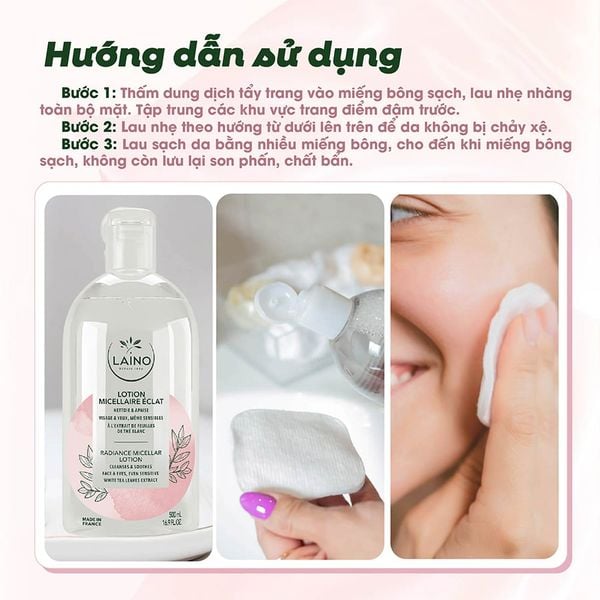 (HSD: 6/2027) Nước Tẩy Trang Micellar Dịu Nhẹ Làm Sáng Da Laino 500ml