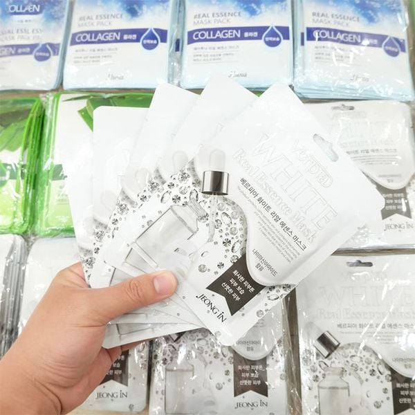 Combo 10 Mặt Nạ Làm Sáng Da, Mờ Thâm Nám Jluna Real Essence Mask Verpia White 20mlx10 Và 10 Mặt Nạ Săn chắc Da Jluna Real Essence Mask Collagen 20mlx10