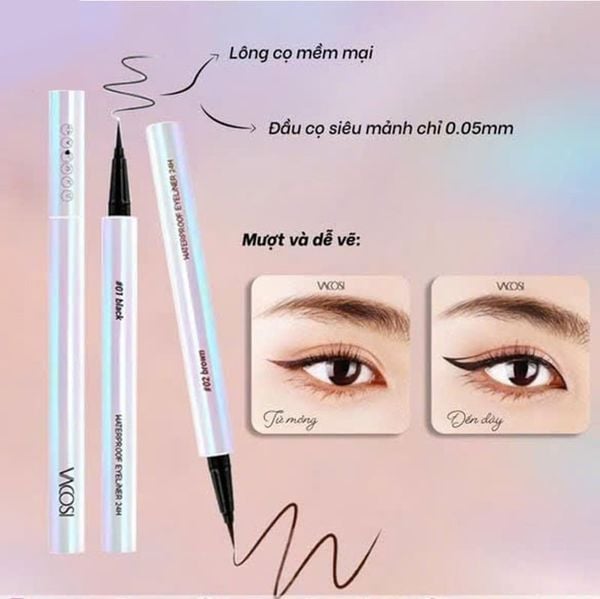 (HSD: 4/2027) Bút Kẻ Mắt Nước Vacosi 24H Không Lem 0.6g