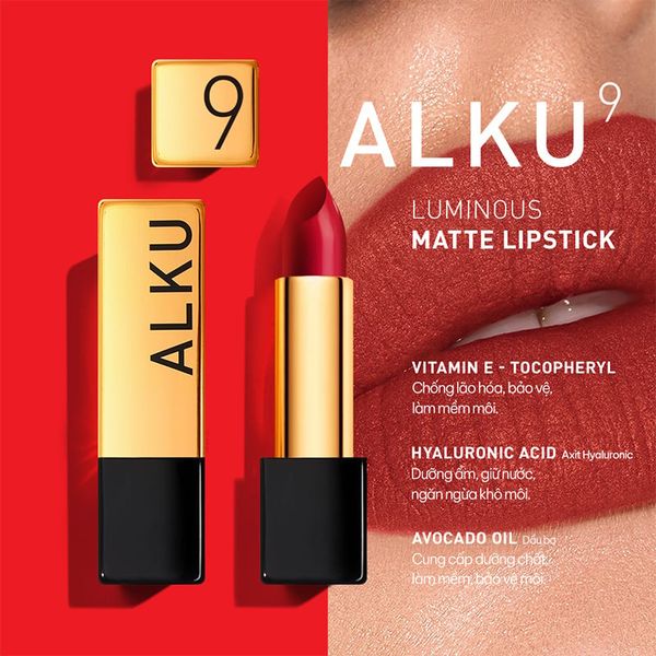 (HSD: 8/2027) Son ALKU9 Luminous Matte Lipstick Màu #3 Poppy Rose Nâu Cam Cháy 3.5G