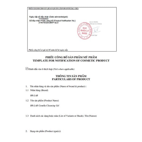 Sữa Rửa Mặt Br:lab Centella Cleansing Gel Dành Cho Da Nhạy Cảm, Da Khô Chiết Xuất Rau Má 120ml