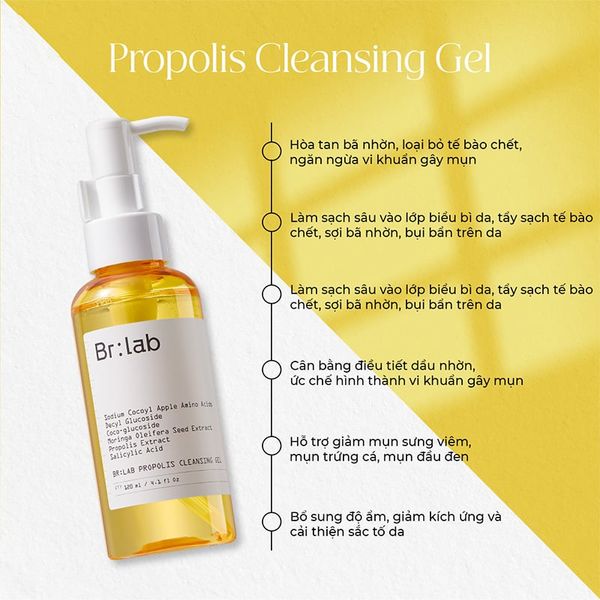 Sữa Rửa Mặt Br:lab Propolis Cleansing Gel Dành Cho Da Dầu, Mụn Chiết Xuất Keo Ong 120ml