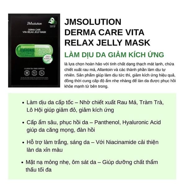 Combo 10 Mặt Nạ JM Solution Derma Care  Vita Jelly Mask - Relax : làm dịu da giảm kích ứng (Màu xanh lá) 30mlx10