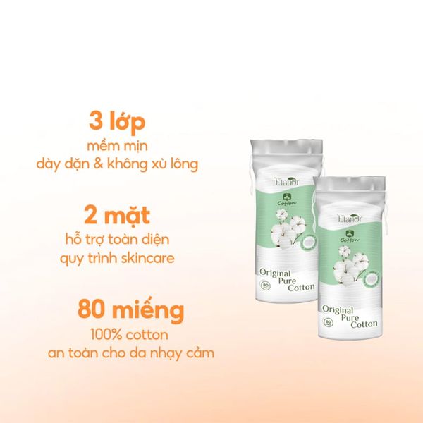 Bông Tẩy Trang Cotton Tự Nhiên Elanor Original Pure Cotton 80 miếng