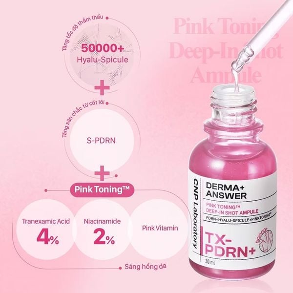 Full Size Bộ Tinh Chất Vi Kim Dưỡng Sáng Hồng Da CNP Derma Answer Pink Toning Deep-in Shot Ampoule 30ml + 15ml