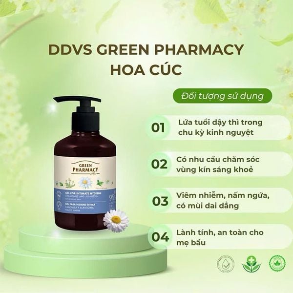 Dung Dịch Vệ Sinh Phụ Nữ Làm Dịu Da, Cân Bằng Độ PH Vùng Kín Green Pharmacy Chiết Xuất Hoa Cúc 370ml