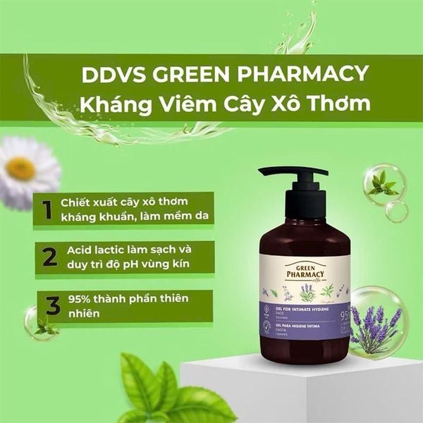 Combo Dung Dịch Vệ Sinh Phụ Nữ Làm Dịu Da, Cân Bằng Độ PH Vùng Kín Green Pharmacy Chiết Xuất Cây Xô Thơm 370ml Và Chiết Xuất Cây Trà 370ml