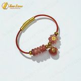  Vòng tay ngũ điếu mix cỏ 4 lá treo túi tiền đá thạch anh tóc đỏ charm đồng xu tài lộc 