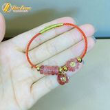  Vòng tay ngũ điếu mix cỏ 4 lá treo túi tiền đá thạch anh tóc đỏ charm đồng xu tài lộc 