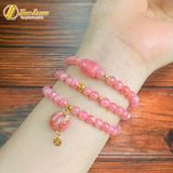  Chuỗi Vòng Tay Đá Đào Hoa Cuốn Nhiều Vòng mix Lu thống bầu treo túi tiền tài lộc may mắn 