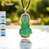  Dây chuyền mặt phật quan âm bồ tát đá thạch anh dâu tây xanh hợp mệnh mộc hỏa bọc vàng 10k 