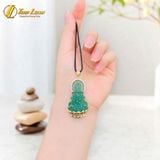  Dây chuyền mặt phật quan âm bồ tát đá thạch anh dâu tây xanh hợp mệnh mộc hỏa bọc vàng 10k 