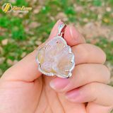  Mặt dây hồ ly chúa 9 đuôi lệch đùi đá mã não liên hoa hợp mệnh kim thổ bọc viền bạc S925 