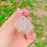  Mặt dây hồ ly chúa 9 đuôi lệch đùi đá mã não liên hoa hợp mệnh kim thổ bọc viền bạc S925 