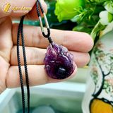  Dây Chuyền Mặt Hồ Ly Chúa Chín Đuôi Đá Thạch Anh Tím Hợp Mệnh Hỏa Thổ Trợ Duyên May Mắn 