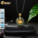  Dây chuyền mặt hoa sen bạc mạ vàng 10k viền lam ngọc tự nhiên hợp mệnh may mắn bình an 