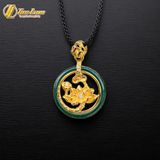  Dây chuyền mặt hoa sen bạc mạ vàng 10k viền lam ngọc tự nhiên hợp mệnh may mắn bình an 