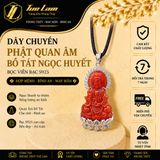  Dây chuyền mặt phật quan âm ngọc huyết jade bọc bạc hợp mệnh hỏa thổ, may mắn bình an 