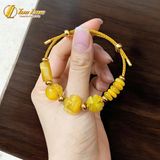  Vòng tay lu thống ngũ điếu túi cỏ 4 lá hồ ly đá mắt hổ vàng đồng tâm hợp mệnh kim thổ 