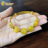  Vòng tay lu thống ngũ điếu túi cỏ 4 lá hồ ly đá mắt hổ vàng đồng tâm hợp mệnh kim thổ 